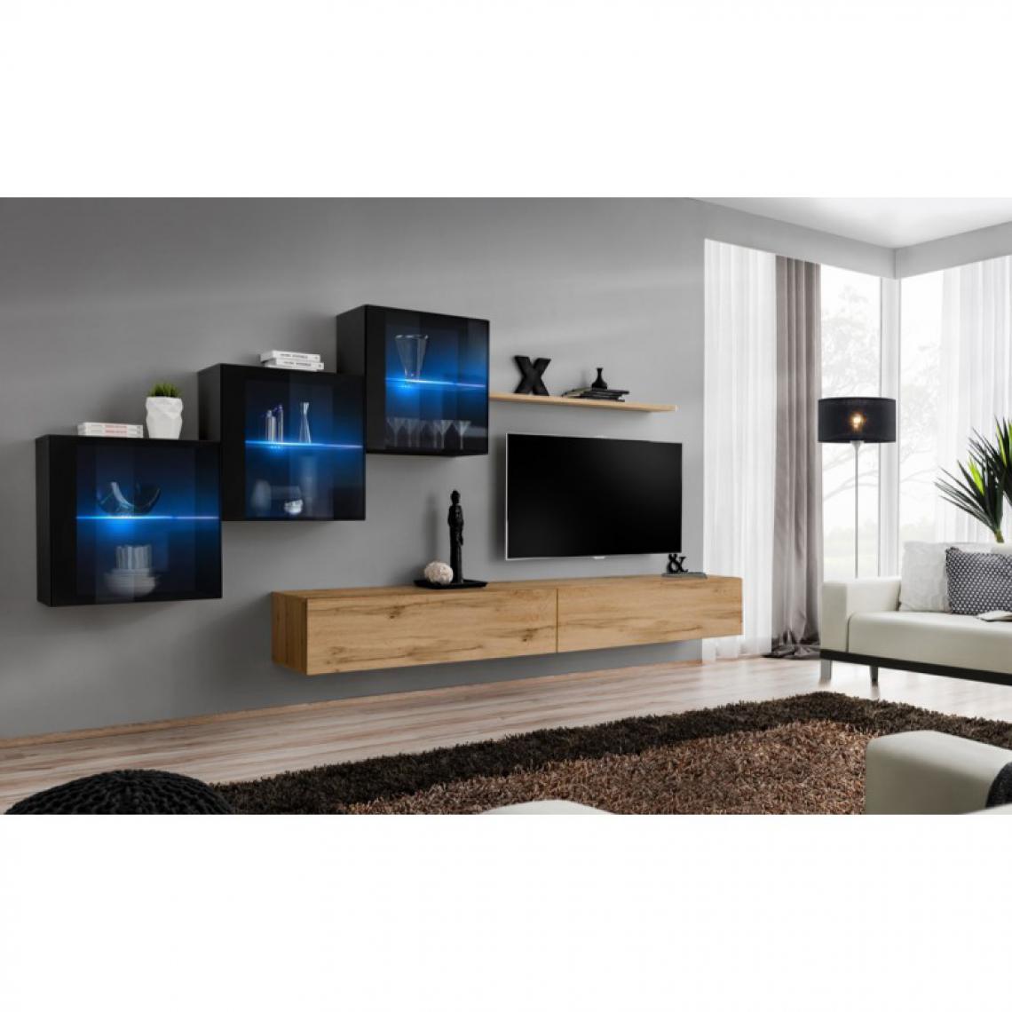 Ac-Deco - Meuble TV Mural Design Switch XX 330cm Naturel & Noir - Meubles TV, Hi-Fi