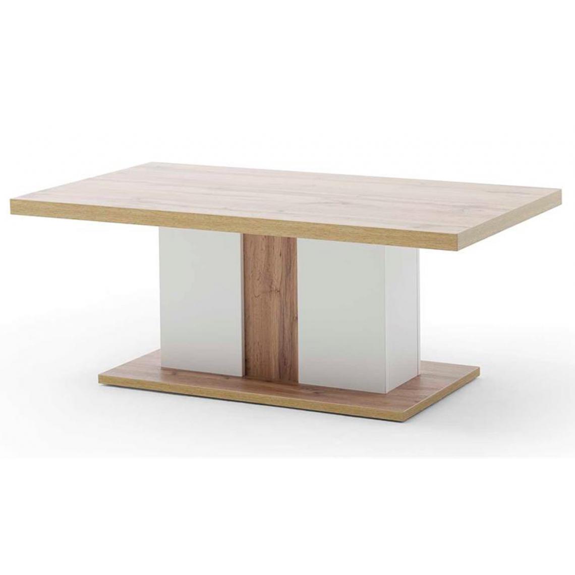 Pegane - Table basse simple en bois coloris blanc/chêne wotan - L.115 x H.45 x P.65 cm - Tables basses