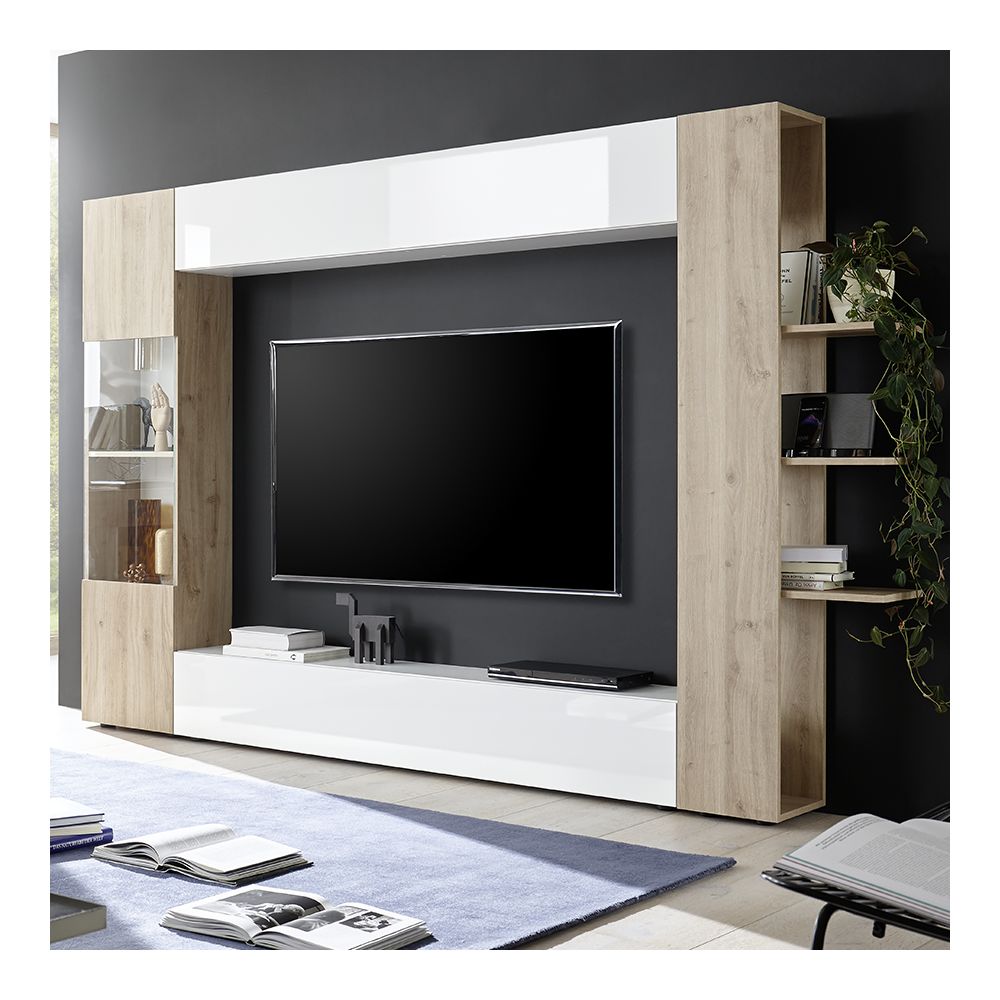 Kasalinea - Meuble tv mural blanc et chêne SOPRANO 3 - Meubles TV, Hi-Fi
