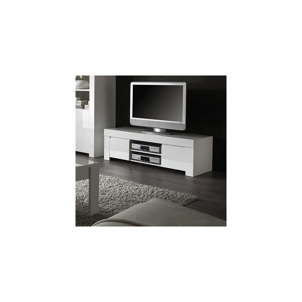 Kasalinea - Meuble TV blanc laqué design PAULA - L 140 cm - Meubles TV, Hi-Fi