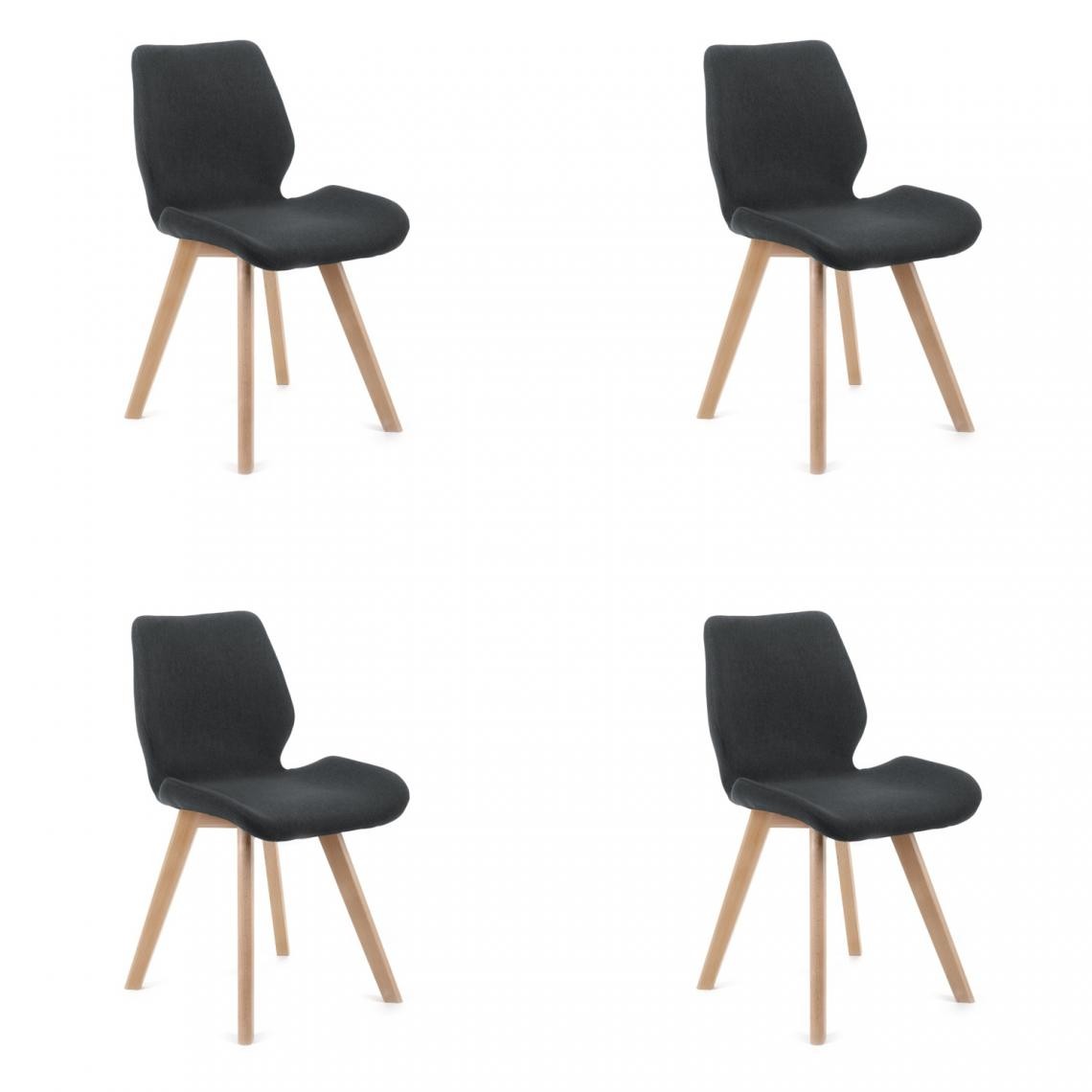 Hucoco - BROLI - Chaise rembourrée 4 pcs style moderne salon/salle à manger - 82.5x40x53 - Pieds en bois - Noir - Chaises