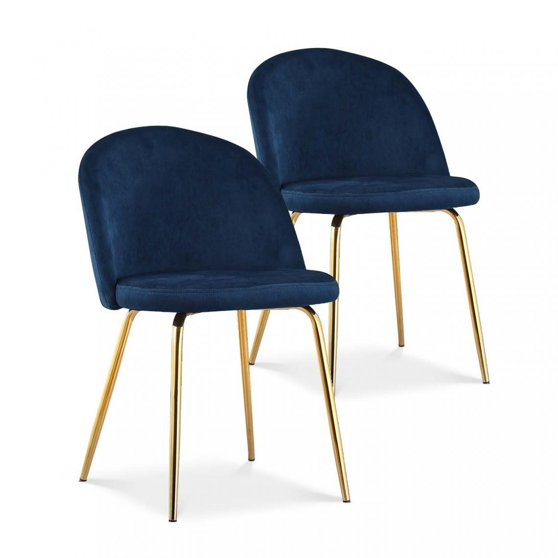 marque generique - Lot de 2 chaises Cecilia velours Bleu pieds or - Chaises