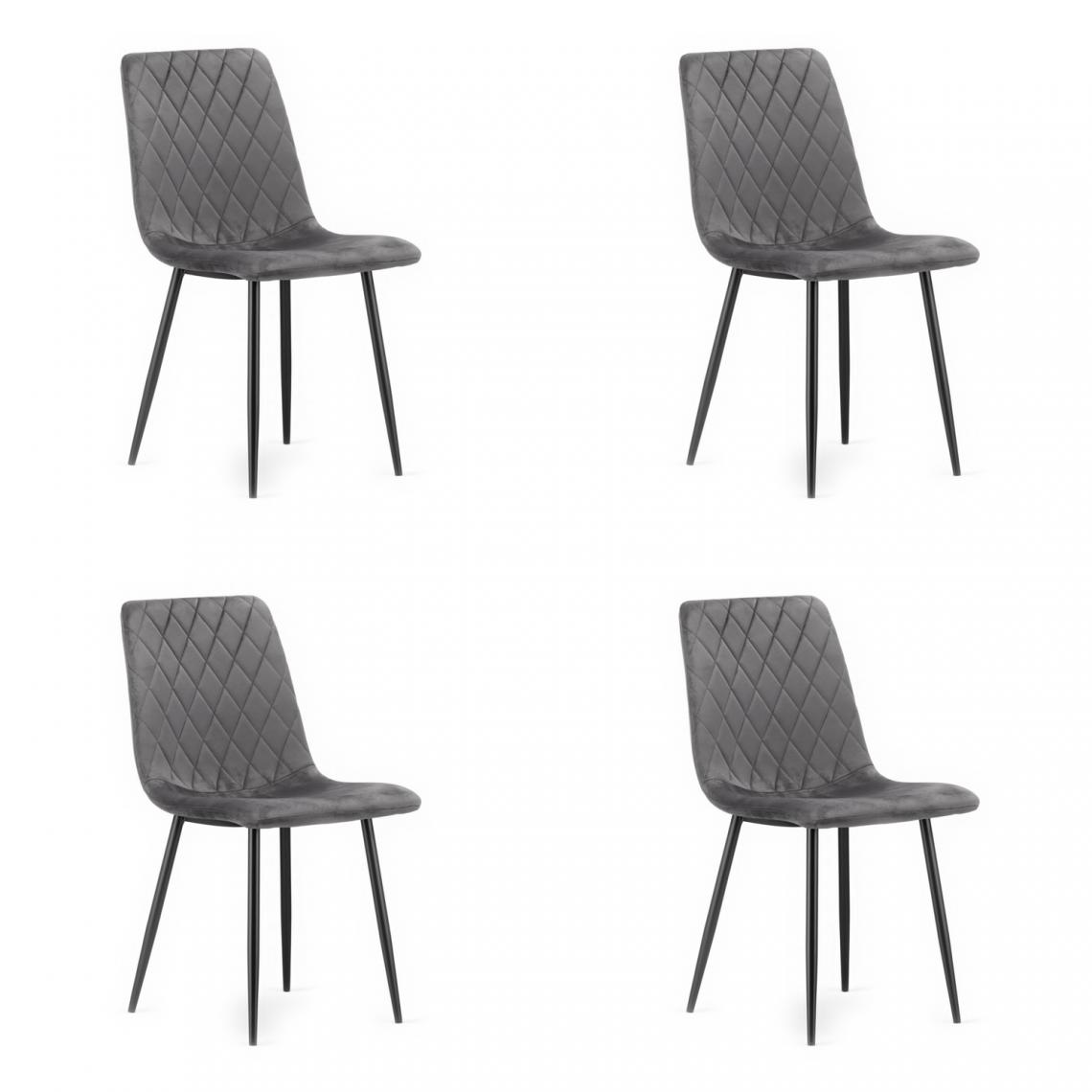 Hucoco - TURMIN - Lot de 4 chaises de salle à manger - 88.5x53x44.5 cm - Chaise en tissu velours - Gris - Chaises