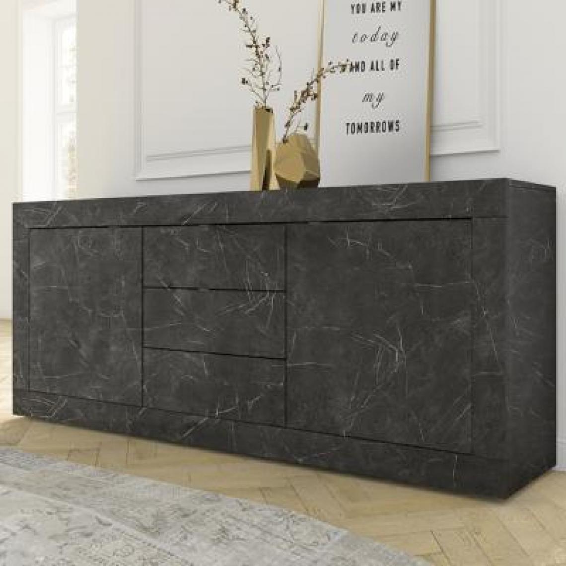 Nouvomeuble - Enfilade 210 cm design effet marbre noir FOCIA 7 - Buffets, chiffonniers