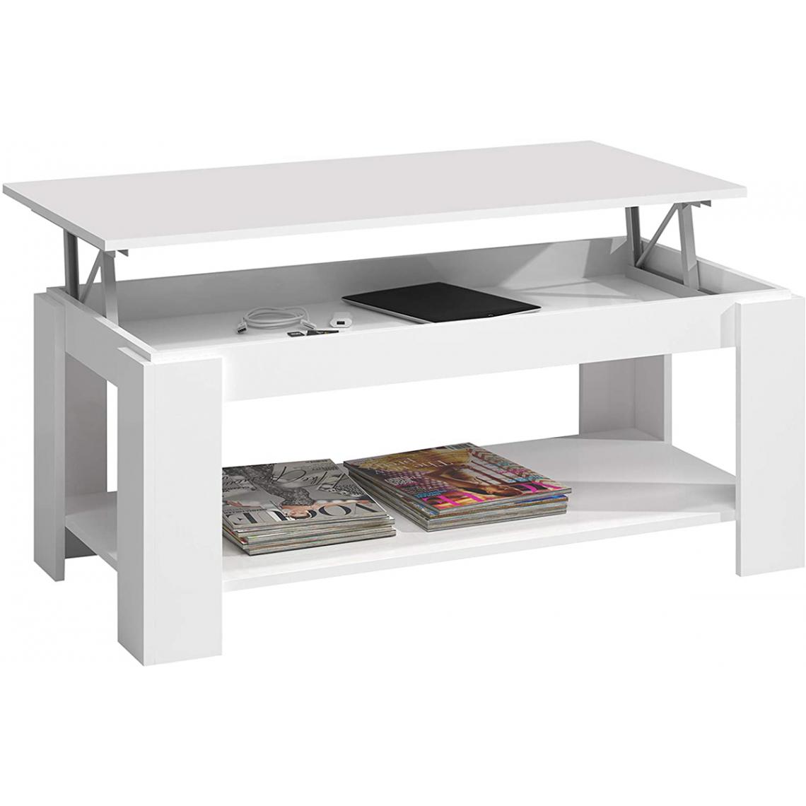 Pegane - Table Basse relevable coloris blanc artic - Longueur 102 cm x Hauteur 43-54 cm x Profondeur 50 cm - Tables basses