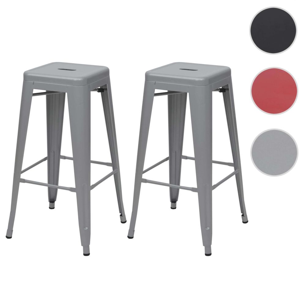 Mendler - 2x tabouret de bar HWC-A73, chaise de comptoir, métal, design industriel, empilable ~ gris - Tabourets