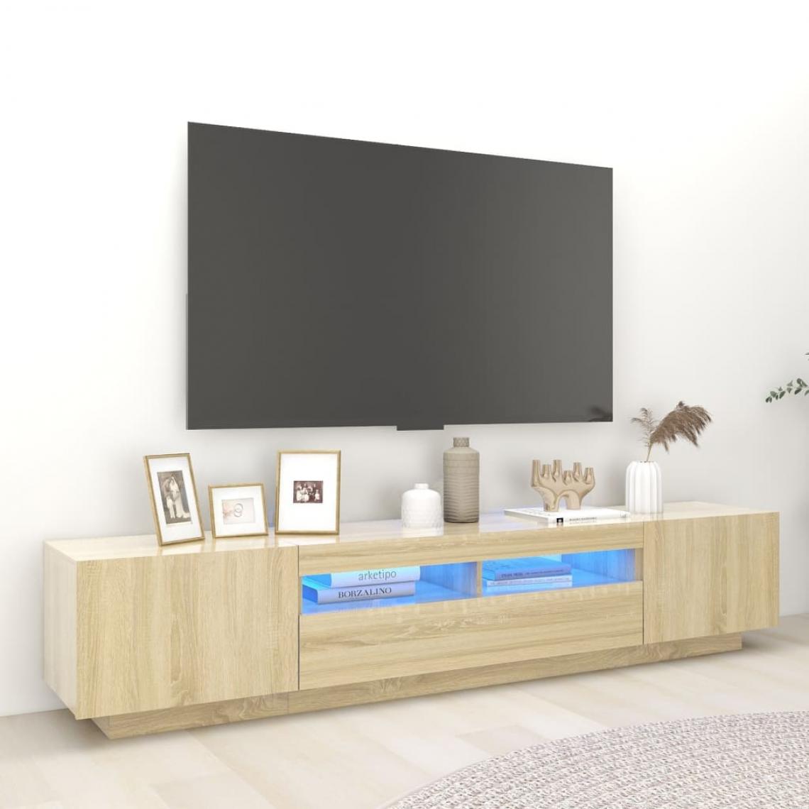 Vidaxl - vidaXL Meuble TV avec lumières LED Chêne sonoma 200x35x40 cm - Meubles TV, Hi-Fi