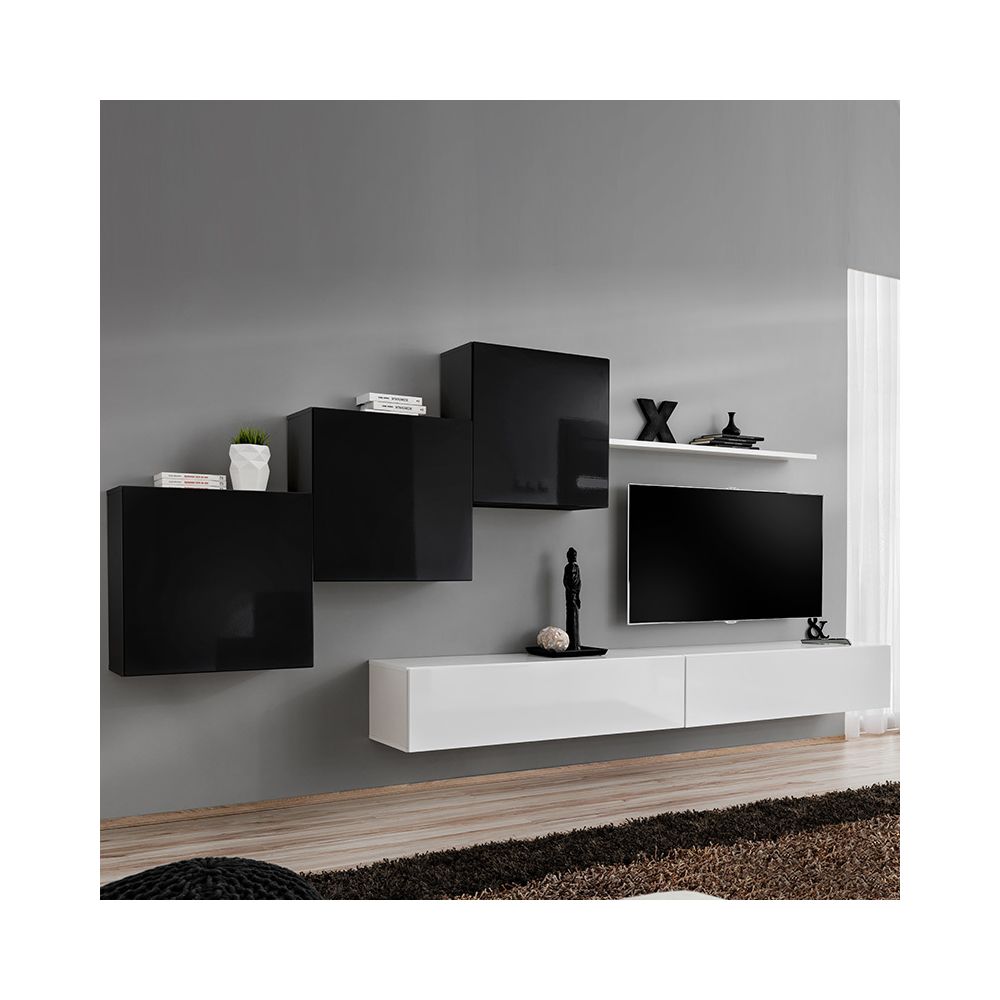 Nouvomeuble - Ensemble meuble tele noir et blanc VIVARA 2 - Meubles TV, Hi-Fi