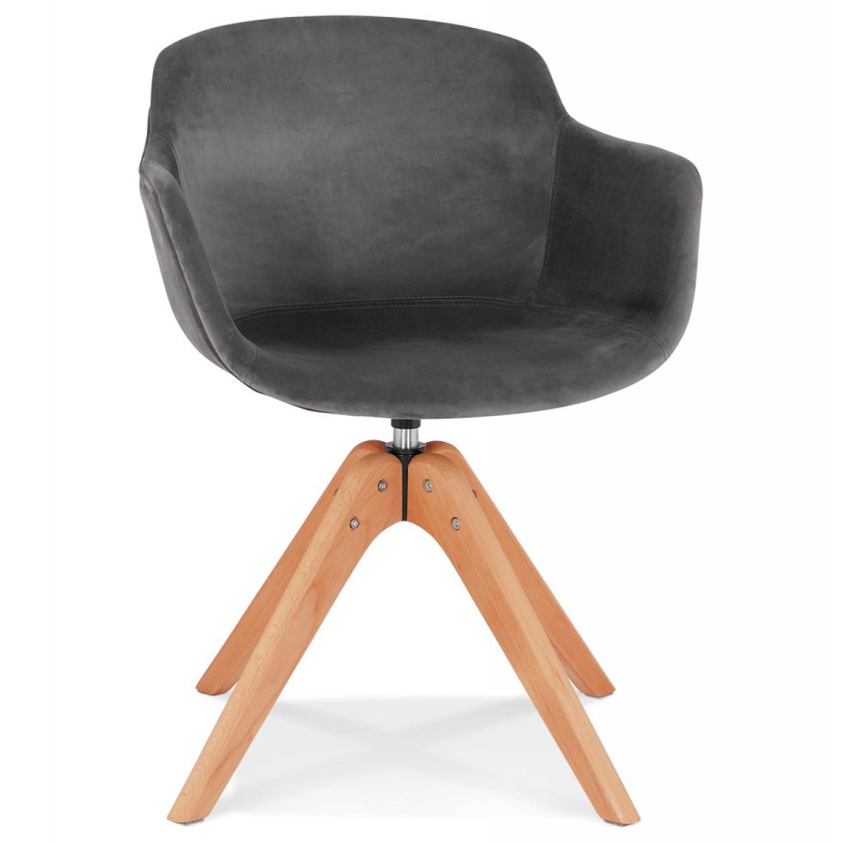 Alterego - Chaise avec accoudoirs 'BERNI' en velours gris et pieds en bois naturel - Chaises