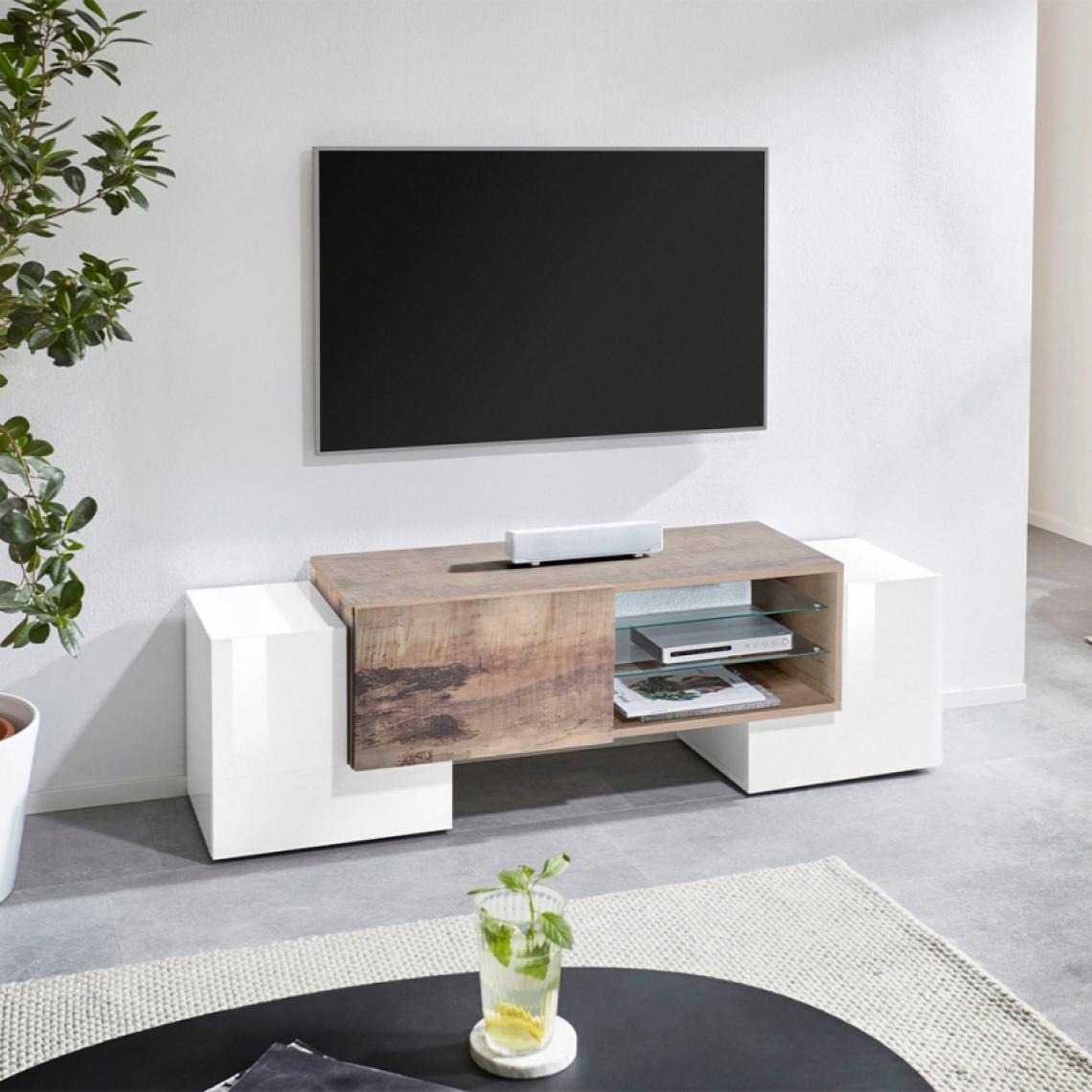 Ahd Amazing Home Design - Meuble TV 150cm Design Moderne 3 Portes 2 Étagères Pillon Acero M - Meubles TV, Hi-Fi