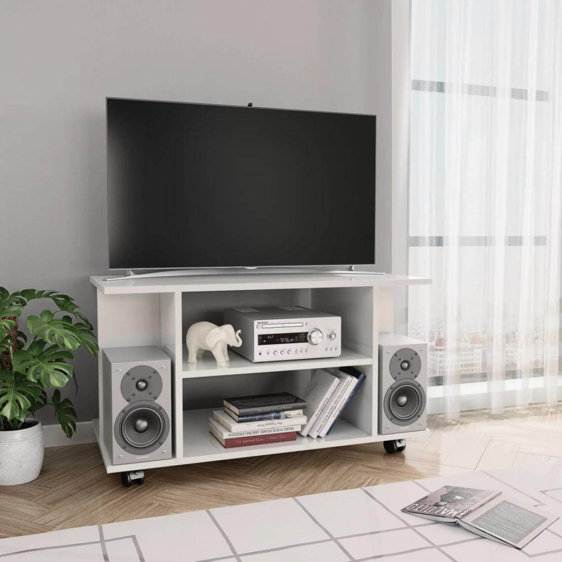 Chunhelife - Meuble TV avec roulettes Blanc brillant 80x40x40 cm Aggloméré - Meubles TV, Hi-Fi