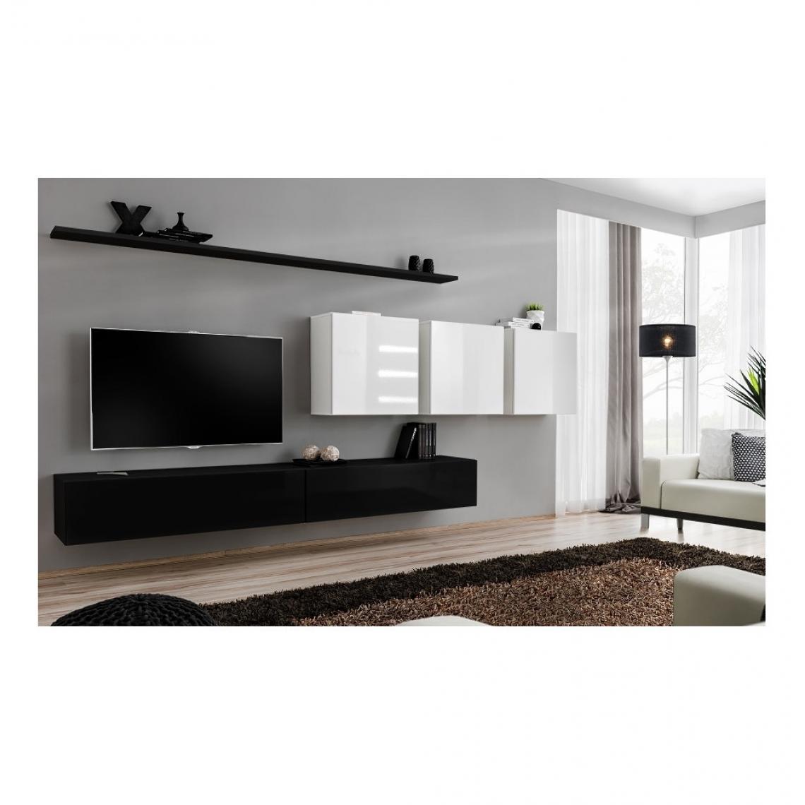 Ac-Deco - Ensemble meuble TV mural - Switch VII - 340 cm x 150 cm x 40 cm - Noir et blanc - Meubles TV, Hi-Fi