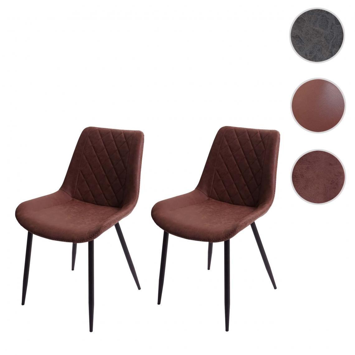 Mendler - 2x chaise de salle à manger HWC-E56, chaise de cuisine, vintage ~ tissu/textile imitation daim marron - Chaises