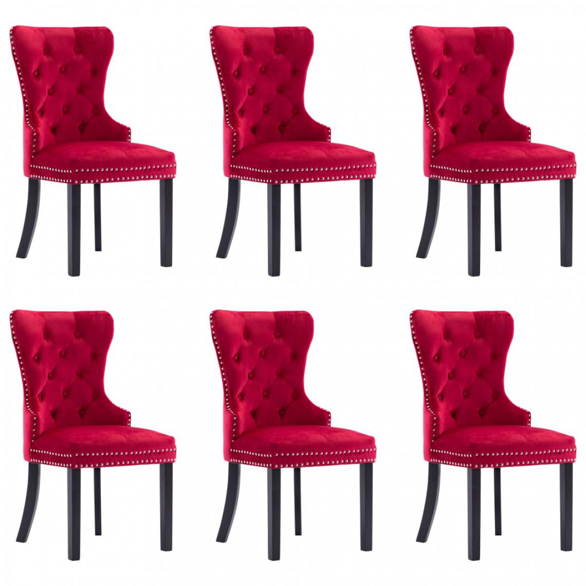 Icaverne - Contemporain Fauteuils et chaises edition Abuja Chaises de salle à manger 6 pcs Rouge bordeaux Velours - Chaises