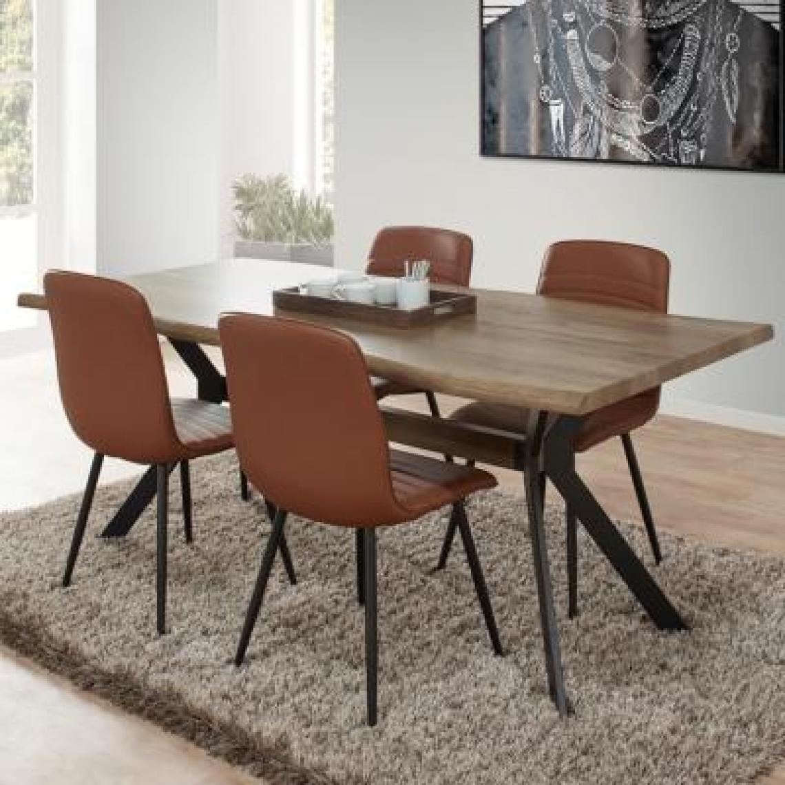Nouvomeuble - Table 200 cm couleur chêne marron industrielle THIBAUT - Tables à manger