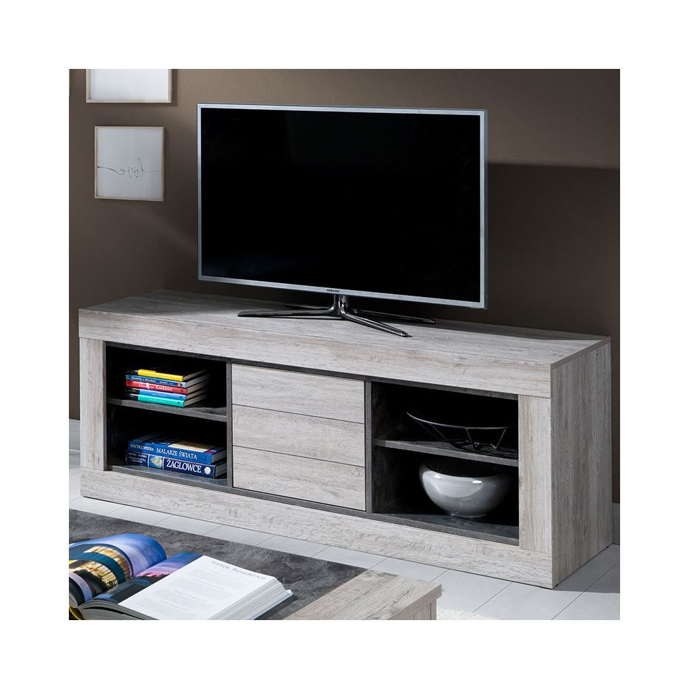 Happymobili - Meuble TV moderne 155 cm couleur chêne gris ANAIS - Meubles TV, Hi-Fi