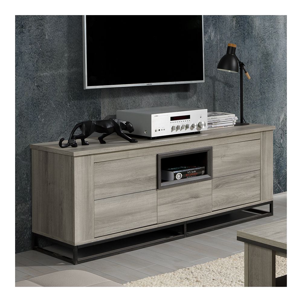 Nouvomeuble - Meuble TV 155 cm couleur chêne gris ARTOS - Meubles TV, Hi-Fi