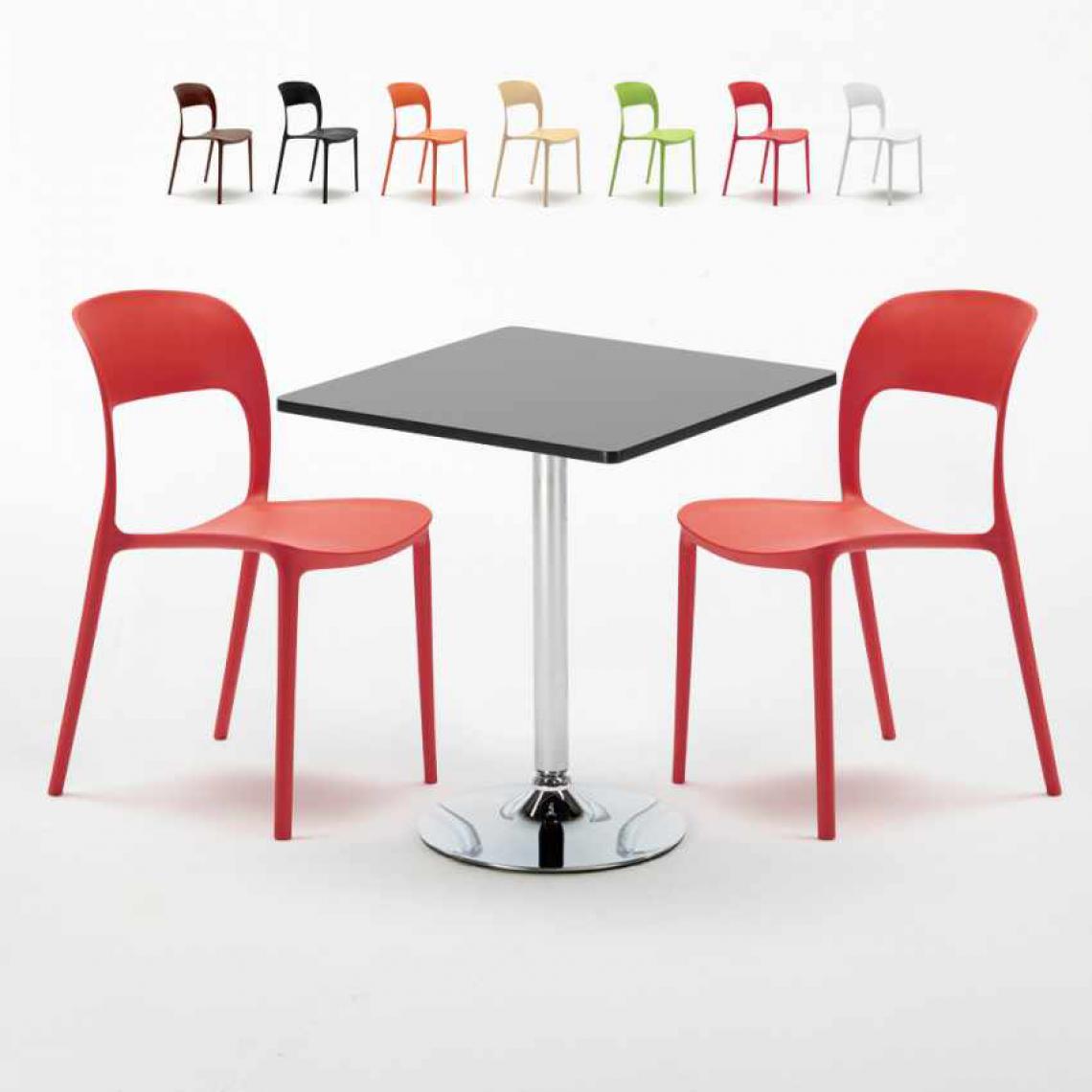Ahd Amazing Home Design - Table Carrée Noire 70x70cm Avec 2 Chaises Colorées Set Intérieur Bar Café Restaurant Mojito, Couleur: Rouge - Tables à manger