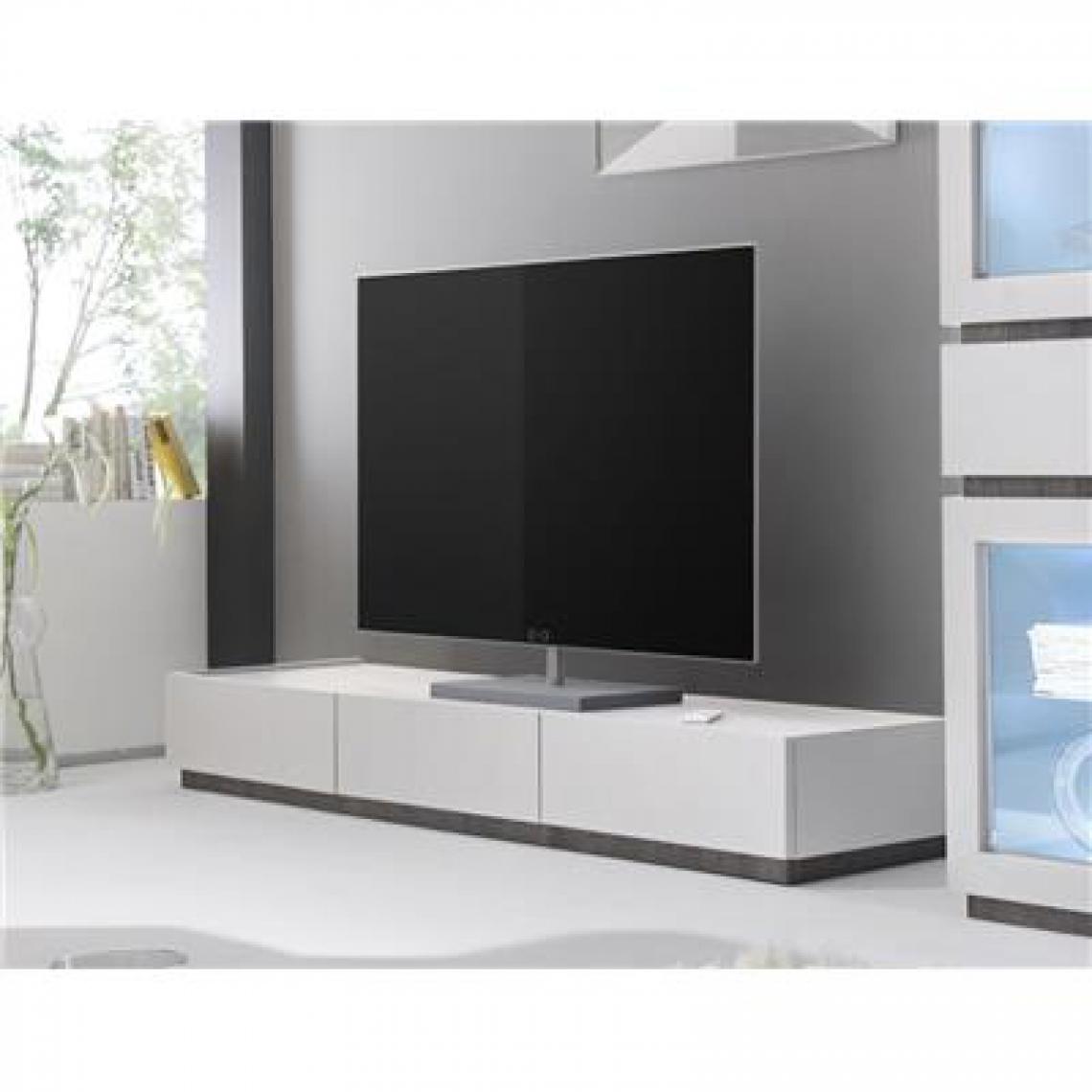 Kasalinea - Banc TV gris ou blanc 3 tiroirs STANISLAS 3-L 184 x P 51 x H 20 cm- Blanc - Meubles TV, Hi-Fi