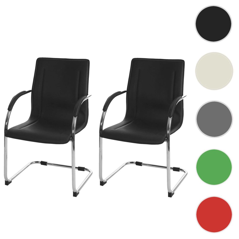 Mendler - 2x chaise de conférence Samara, chaise visiteurs cantilever, similicuir ~ noir - Chaises