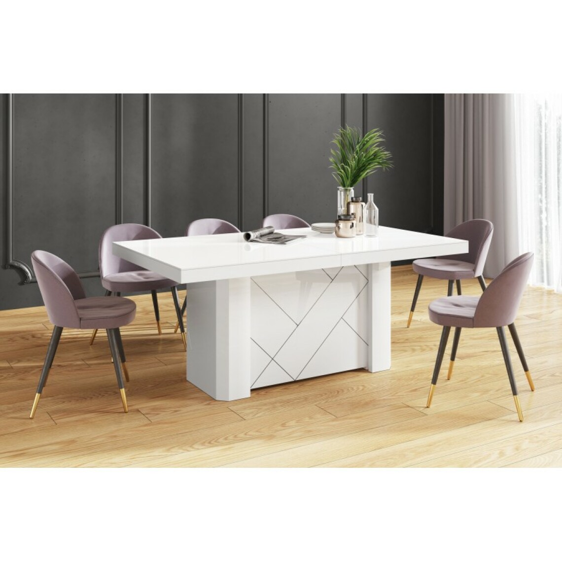 Carellia - Table à manger évolutive (180 cm-223 cm-286 cm-349 cm -468 cm) x 100 cm x 75 cm - Blanc - Tables à manger