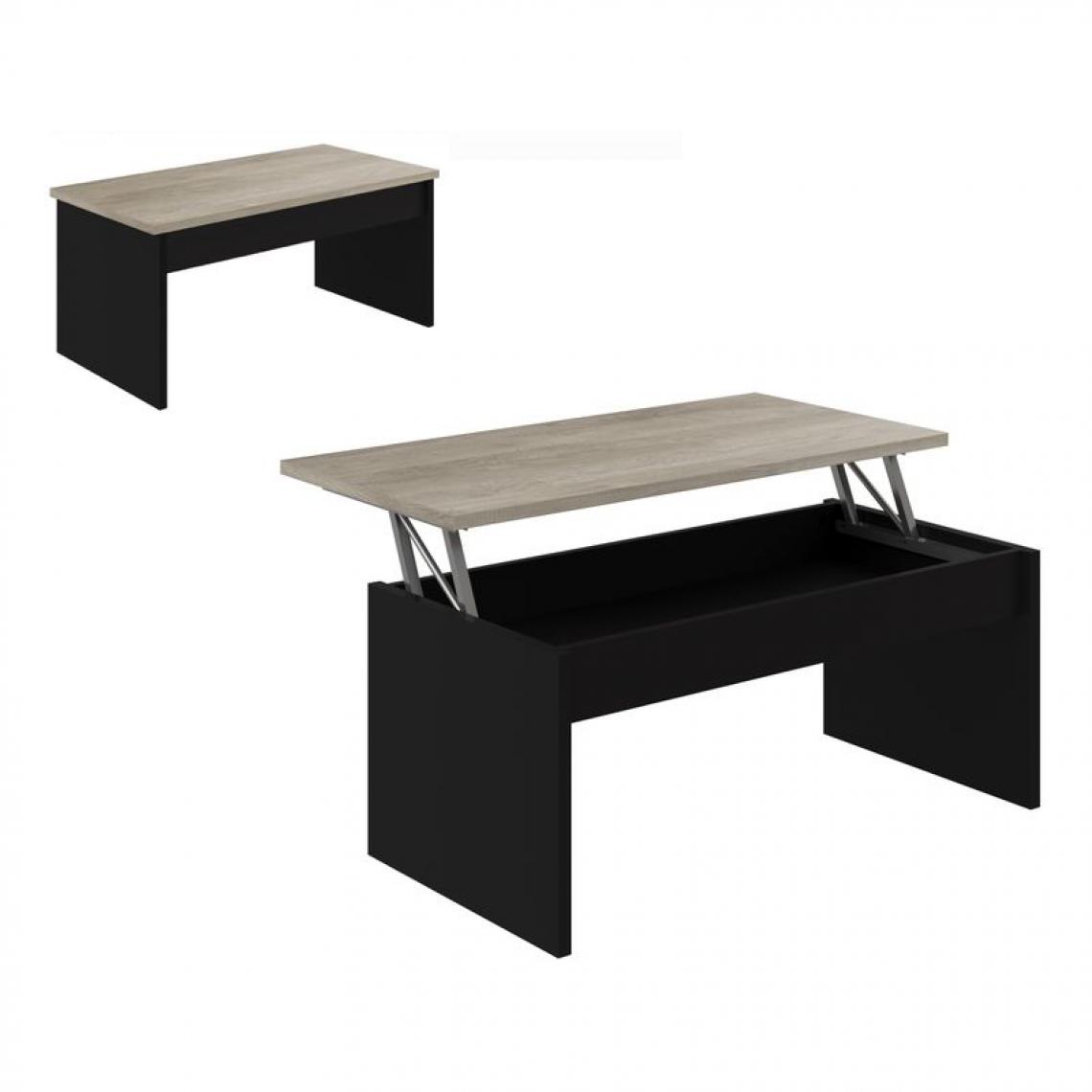 But - Table basse avec plateau relevable YANA Noir et imitation chêne - Tables basses
