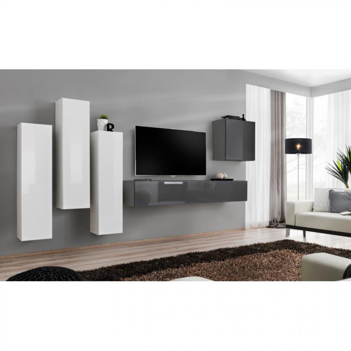 Ac-Deco - Meuble TV Mural Design Switch III 330cm Blanc & Gris - Meubles TV, Hi-Fi