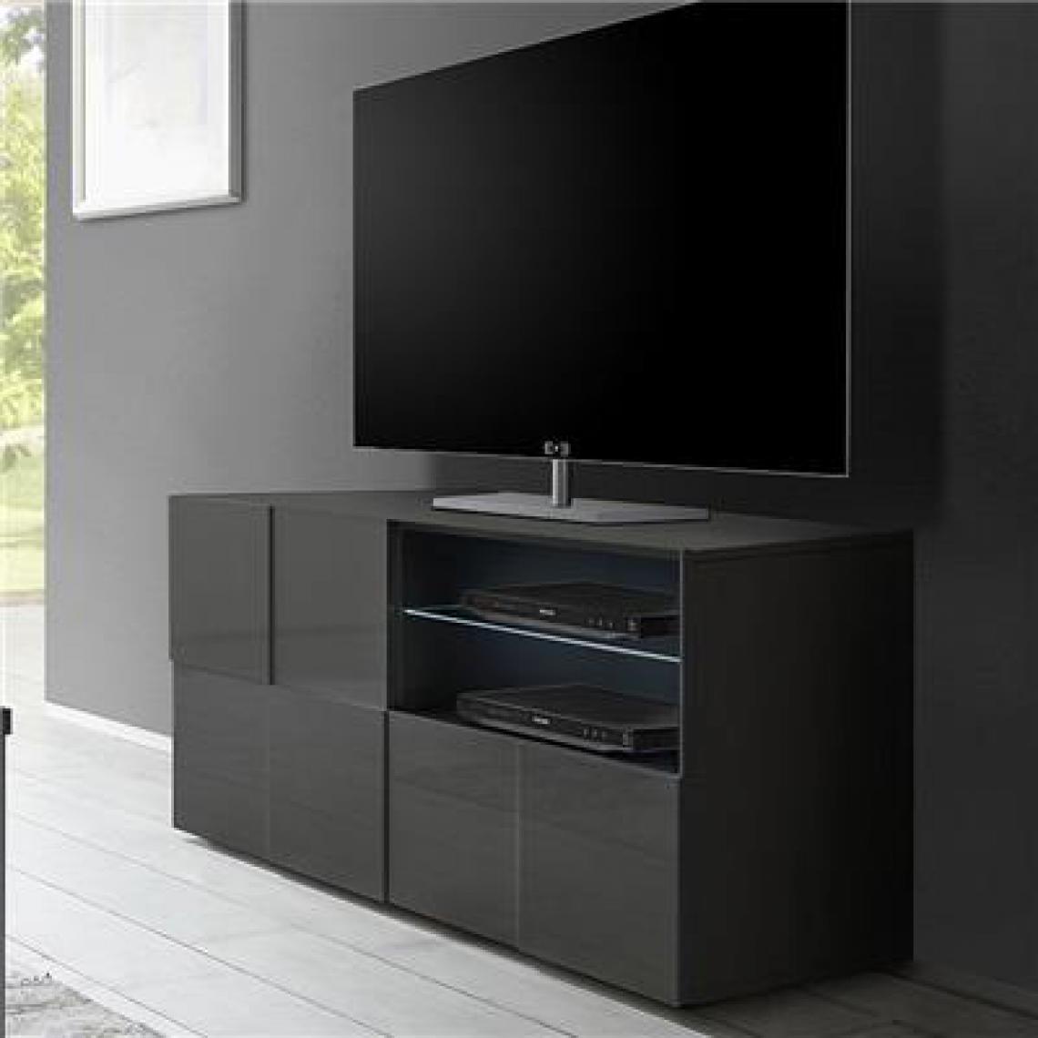 Nouvomeuble - Petit meuble tv design gris laqué SANDREA 2 - Meubles TV, Hi-Fi
