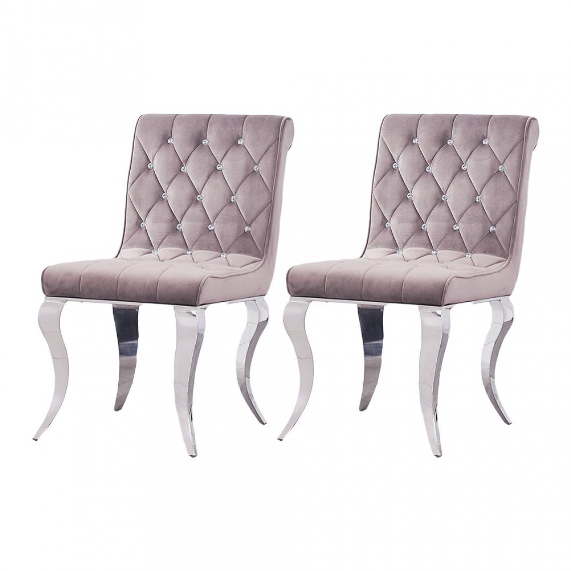 Meubler Design - Lot de deux chaises capitonnée avec strasse CROSI - Velours Taupe - Chaises