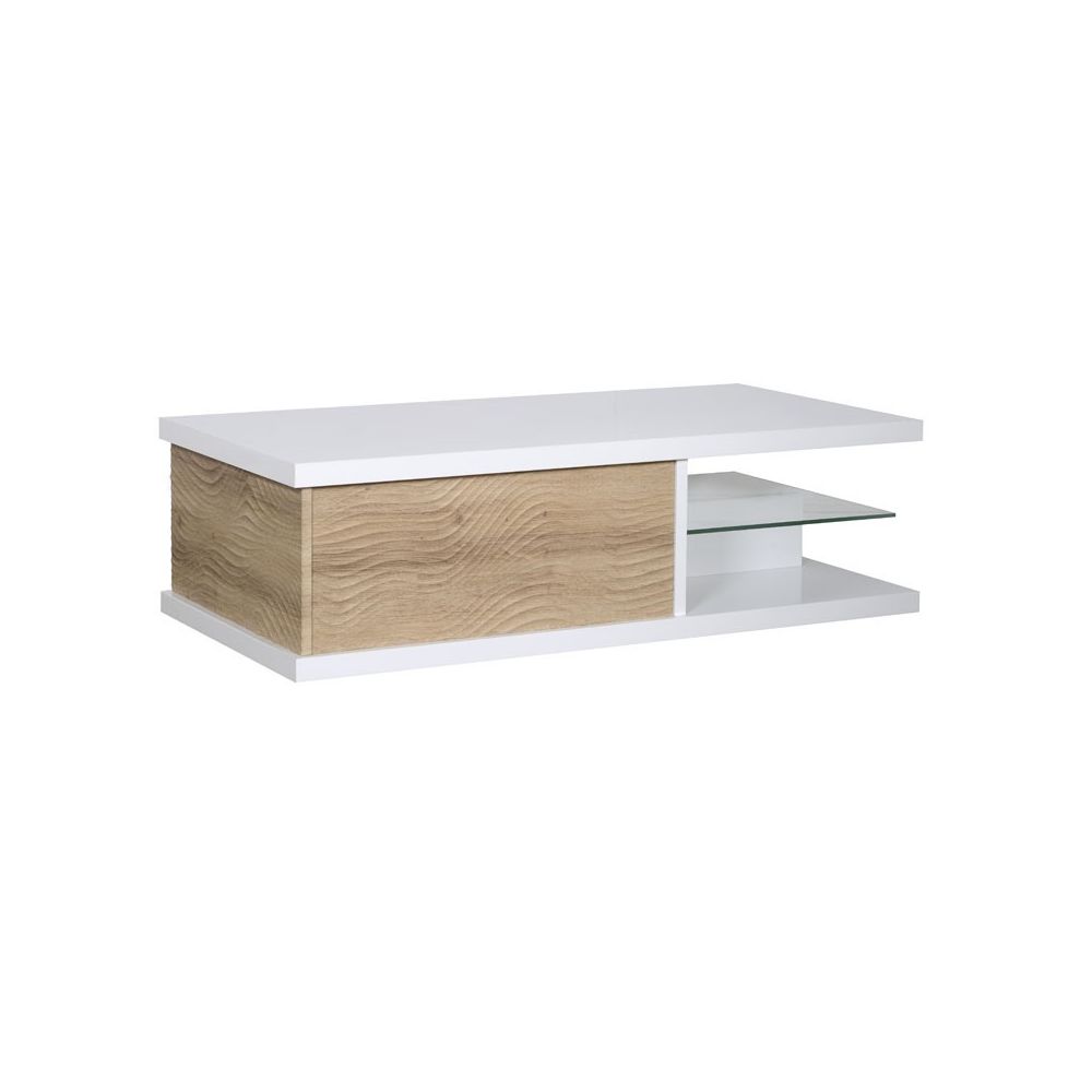 Tousmesmeubles - Table basse 1 tiroir Blanc/Chêne clair - MARKS - Tables basses