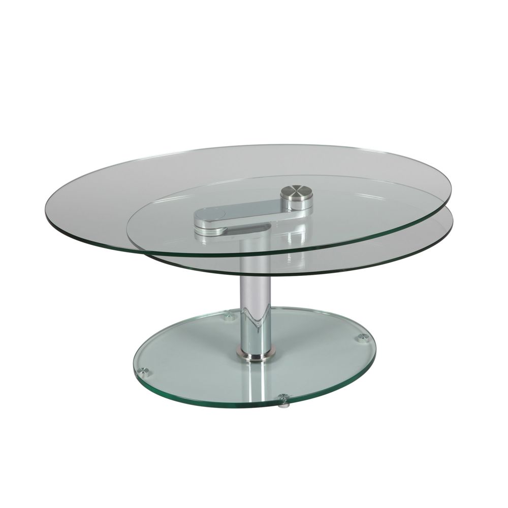 marque generique - Table basse 2 plateaux ovales en verre trempé GLASS - Meubles TV, Hi-Fi