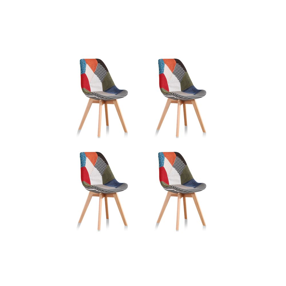 Designetsamaison - Lot de 4 chaises scandinaves patchwork - Prague - Chaises