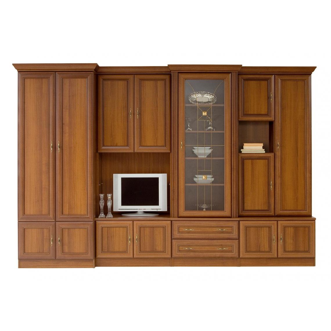 Hucoco - MARYAM - L'ensemble de meubles salon Mur TV - Style classique - Grande capacité de rangement - Façades décoratives - Marron - Meubles TV, Hi-Fi