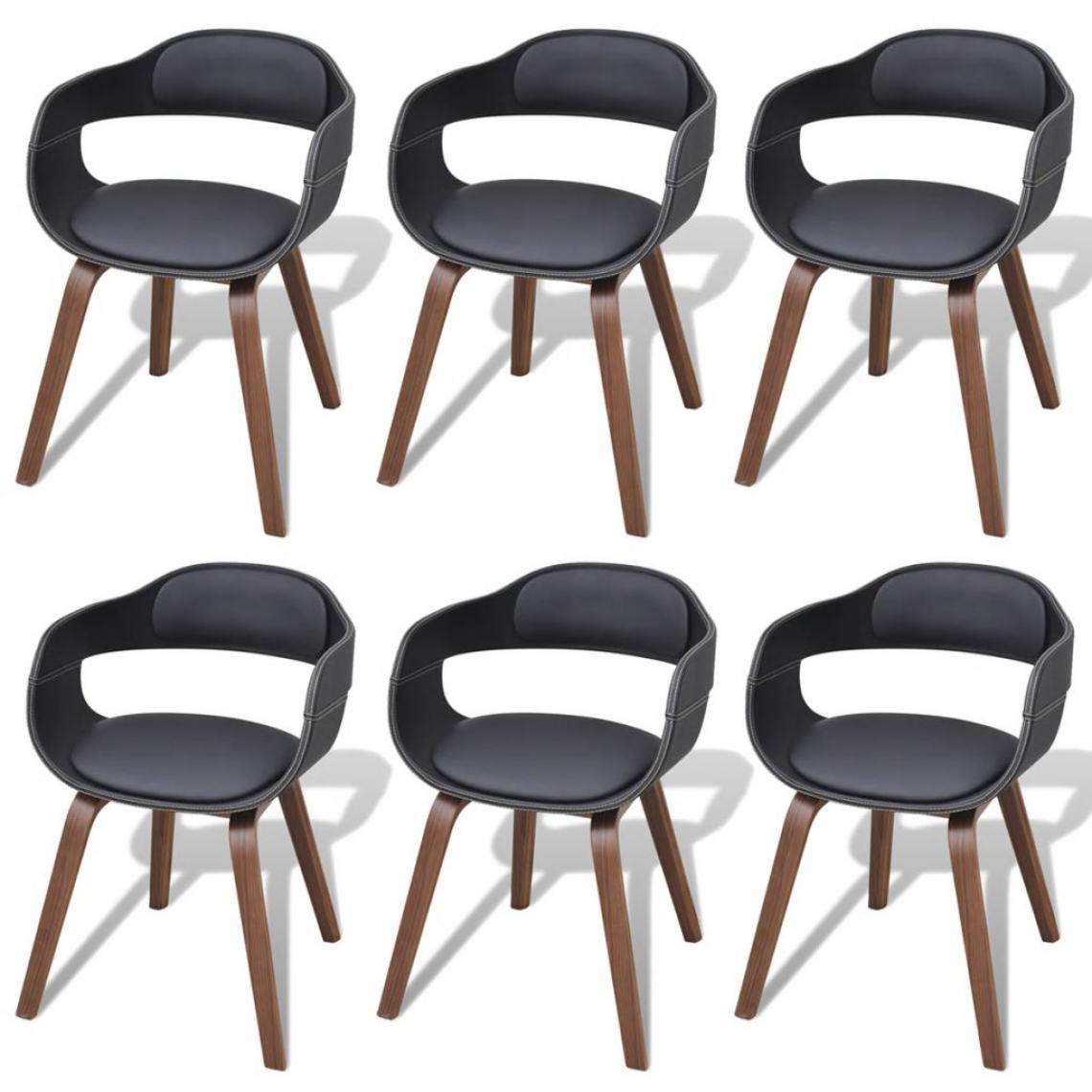 Chunhelife - Chunhelife Chaises de salle à manger 6 pcs Noir Bois courbé et similicuir - Chaises