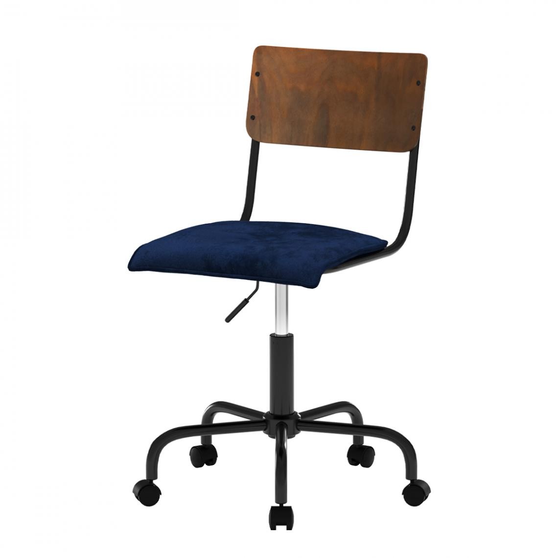 Rendez Vous Deco - Chaise de bureau Nico en velours bleu - Chaises
