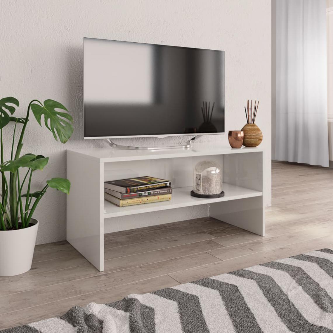 Chunhelife - Meuble TV Blanc brillant 80 x 40 x 40 cm Aggloméré - Meubles TV, Hi-Fi