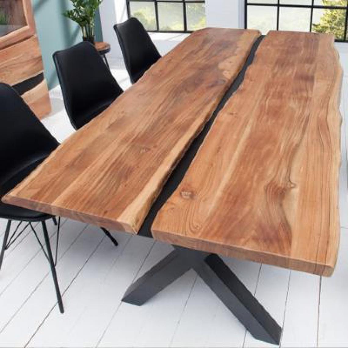 Nouvomeuble - Table acacia et métal industrielle 200 cm AMANO - Tables à manger