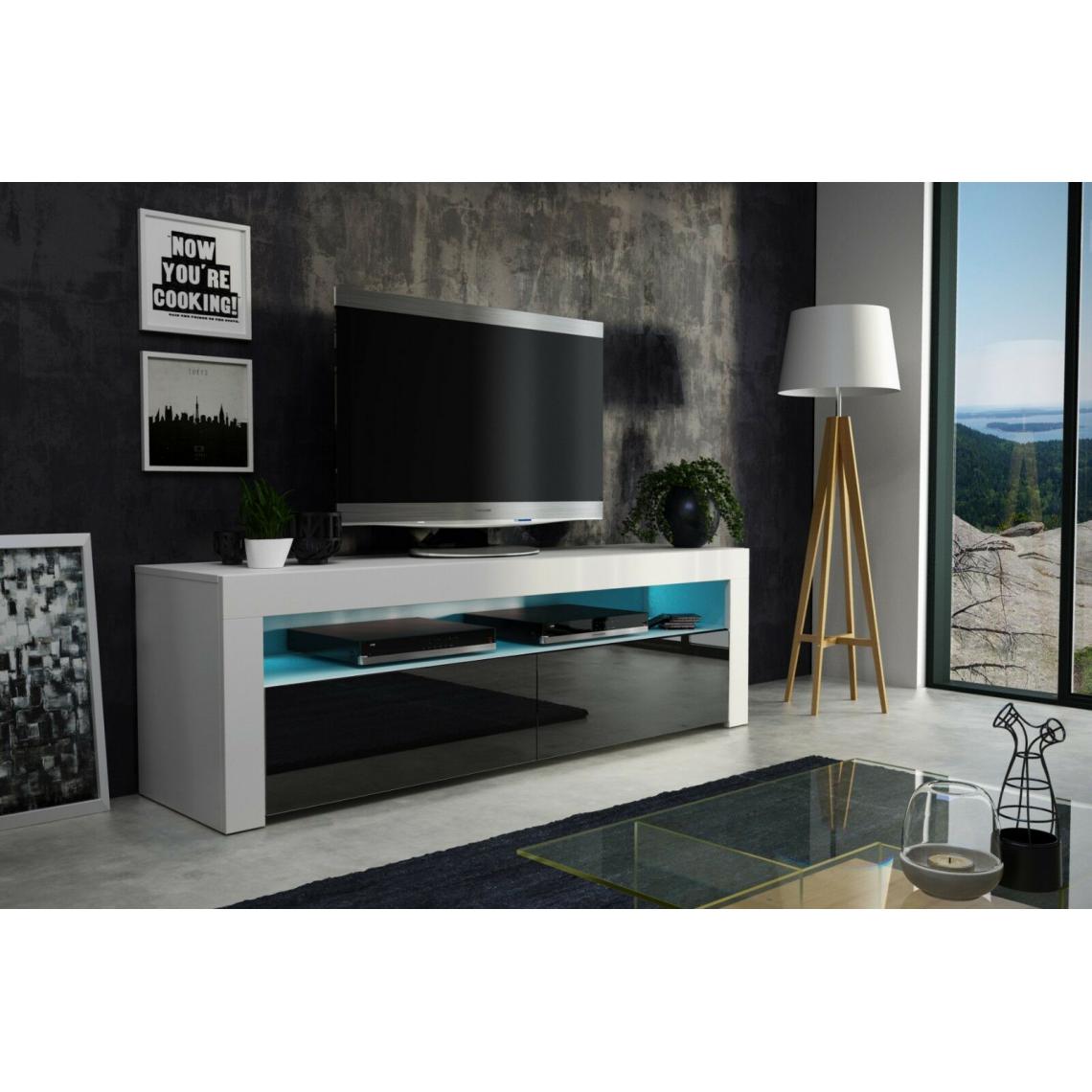 Mpc - Meuble tv 157 cm blanc mat noir laqué + led rgb - Meubles TV, Hi-Fi
