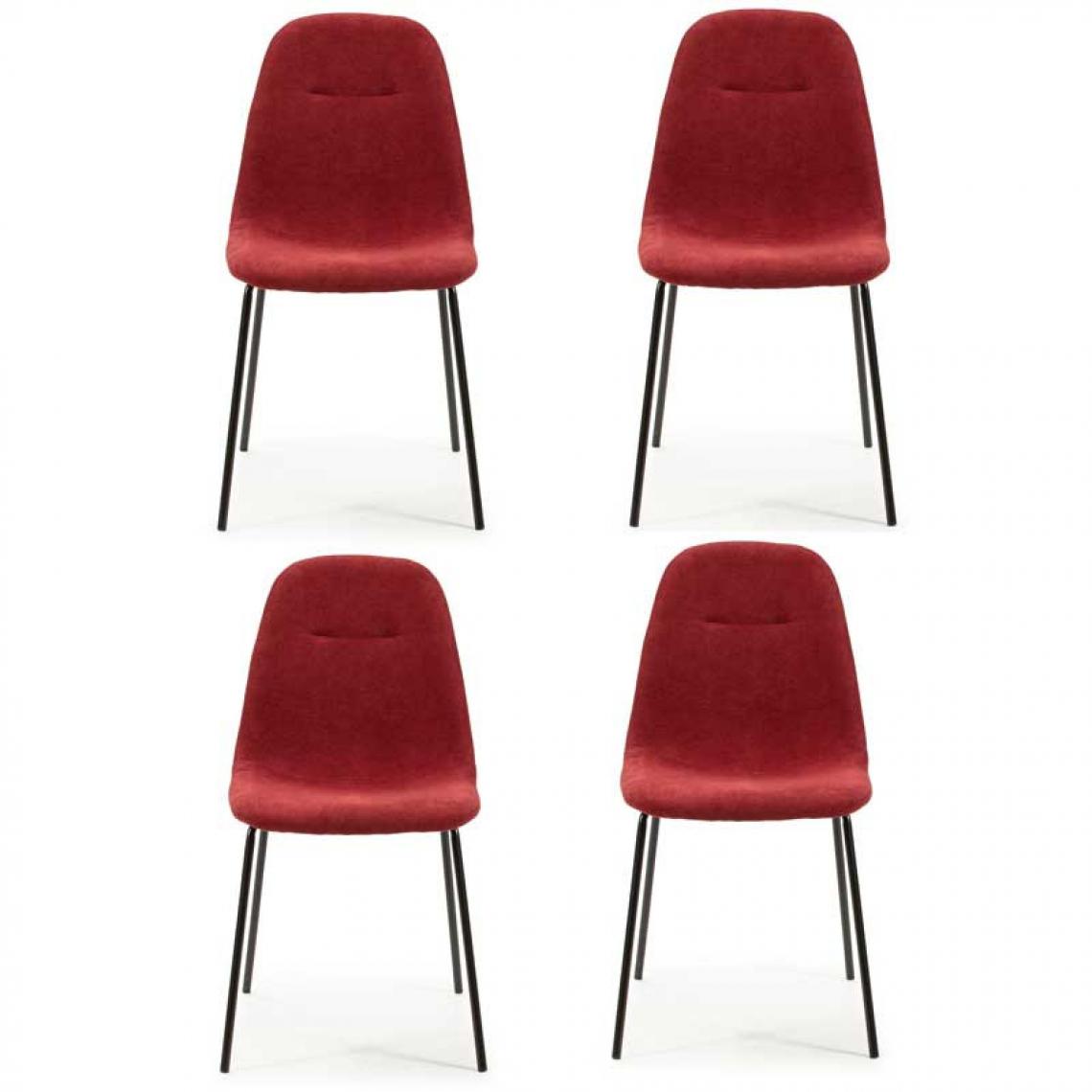 Tousmesmeubles - Quatuor de chaises Rouge Tissu/Métal - COMETE - Chaises