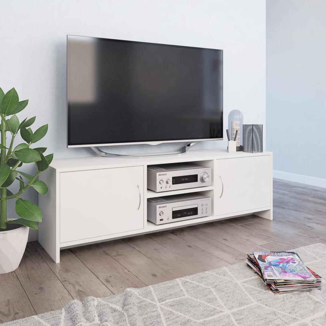 Chunhelife - Meuble TV Blanc 120 x 30 x 37,5 cm Aggloméré - Meubles TV, Hi-Fi