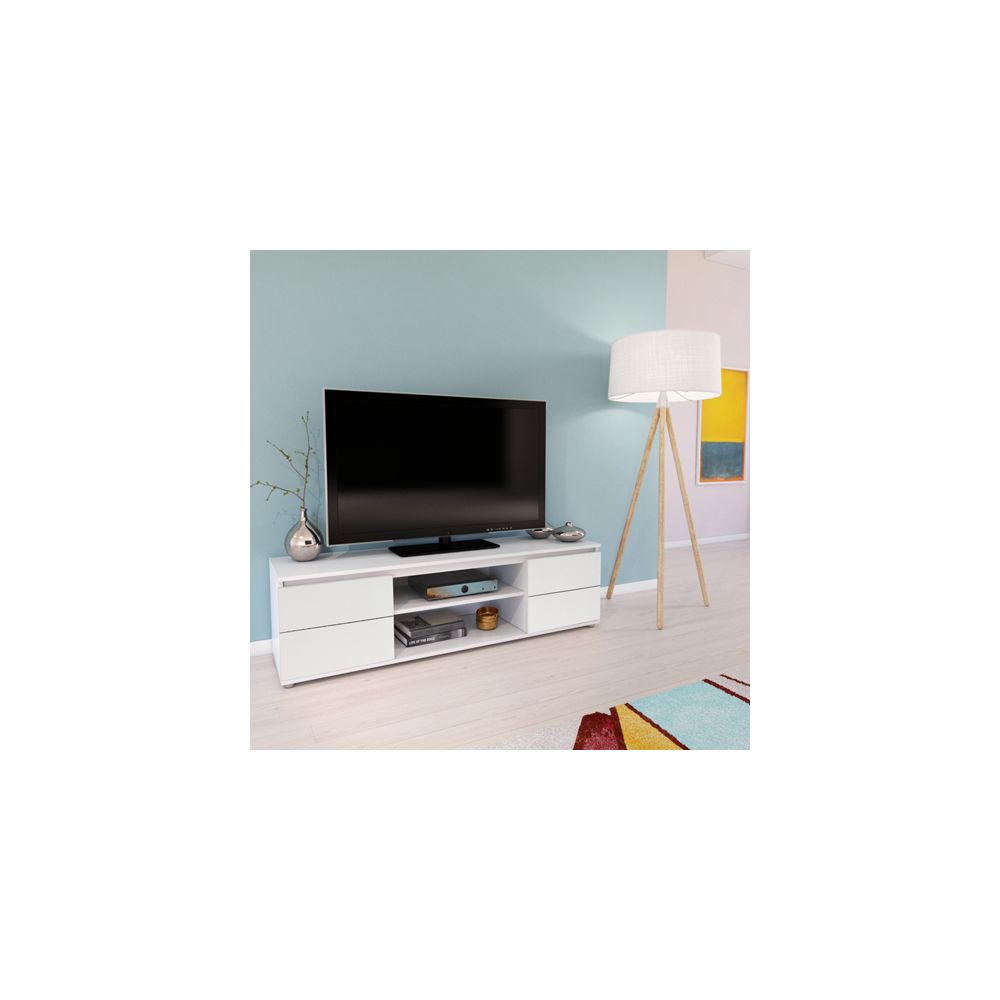 marque generique - Meuble TV/Vidéo COMO 140cm 2 portes + 1 niche / Blanc - Meubles TV, Hi-Fi