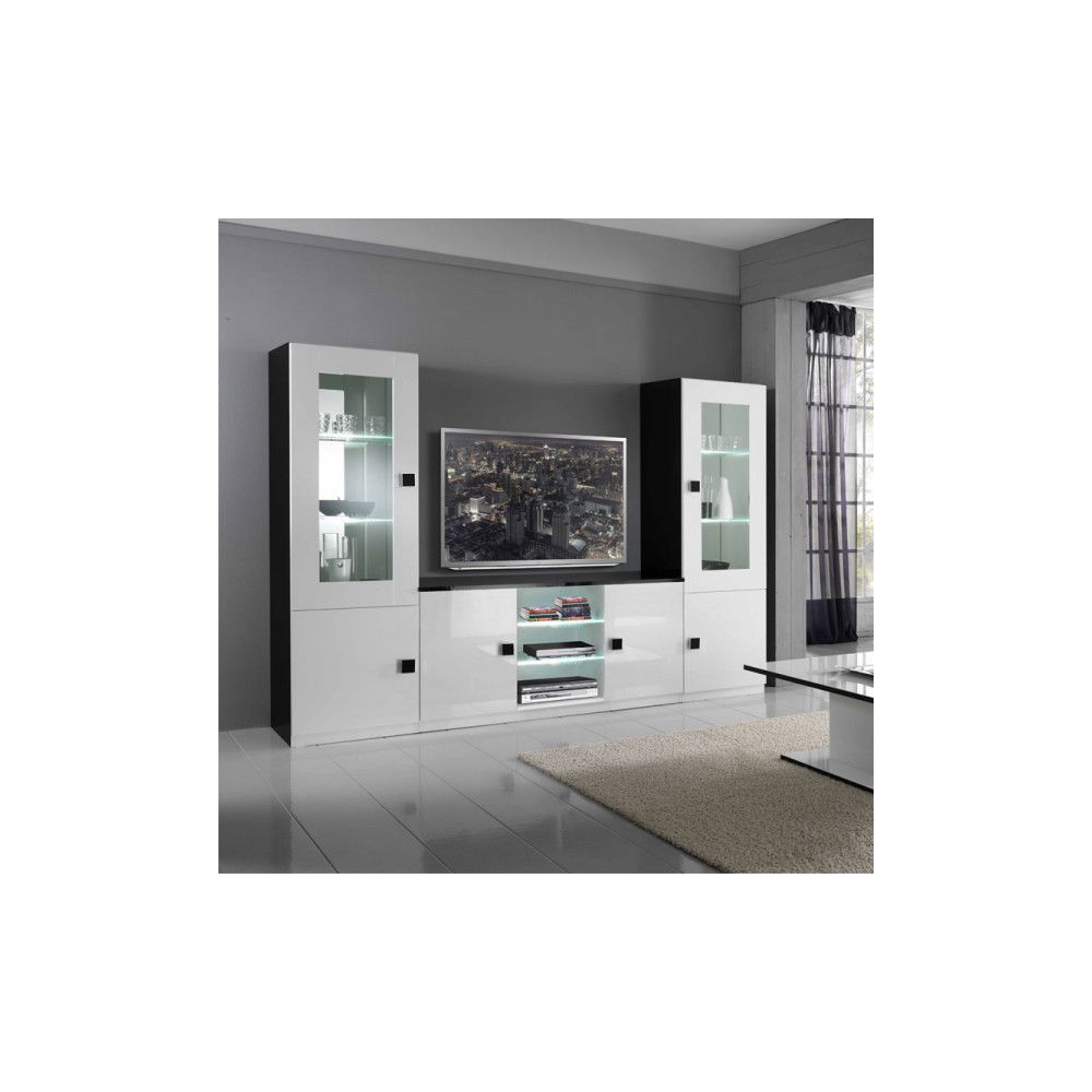 Dansmamaison - Composition TV Blanc/Noir à LEDs - ZEME - L 270 x l 47 x H 181 cm - Meubles TV, Hi-Fi