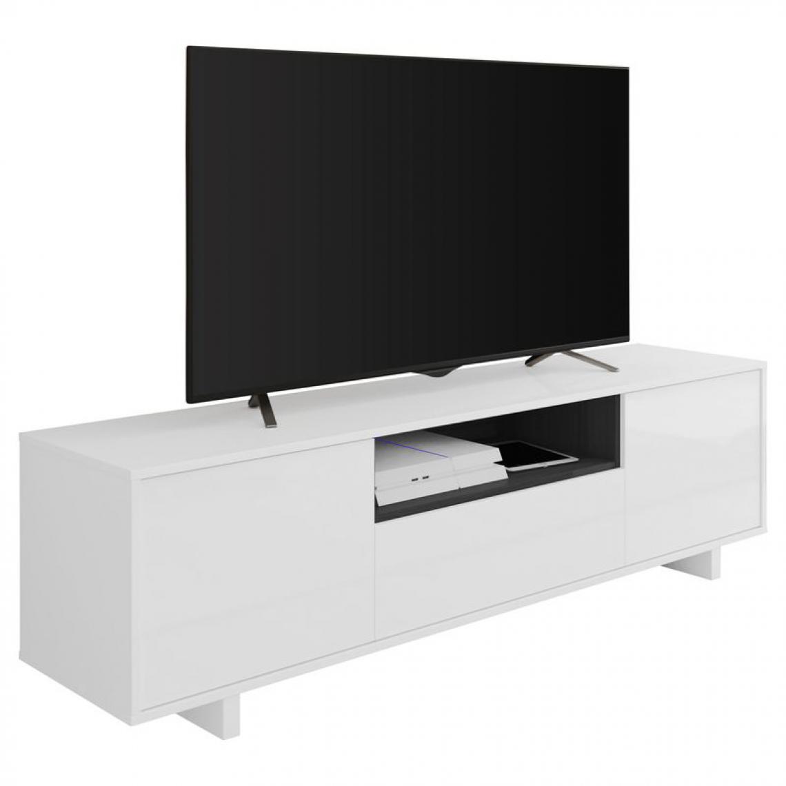 Usinestreet - Meuble TV ARTHUR 3 Portes et 1 Niche L150cm - Blanc / Gris - Meubles TV, Hi-Fi