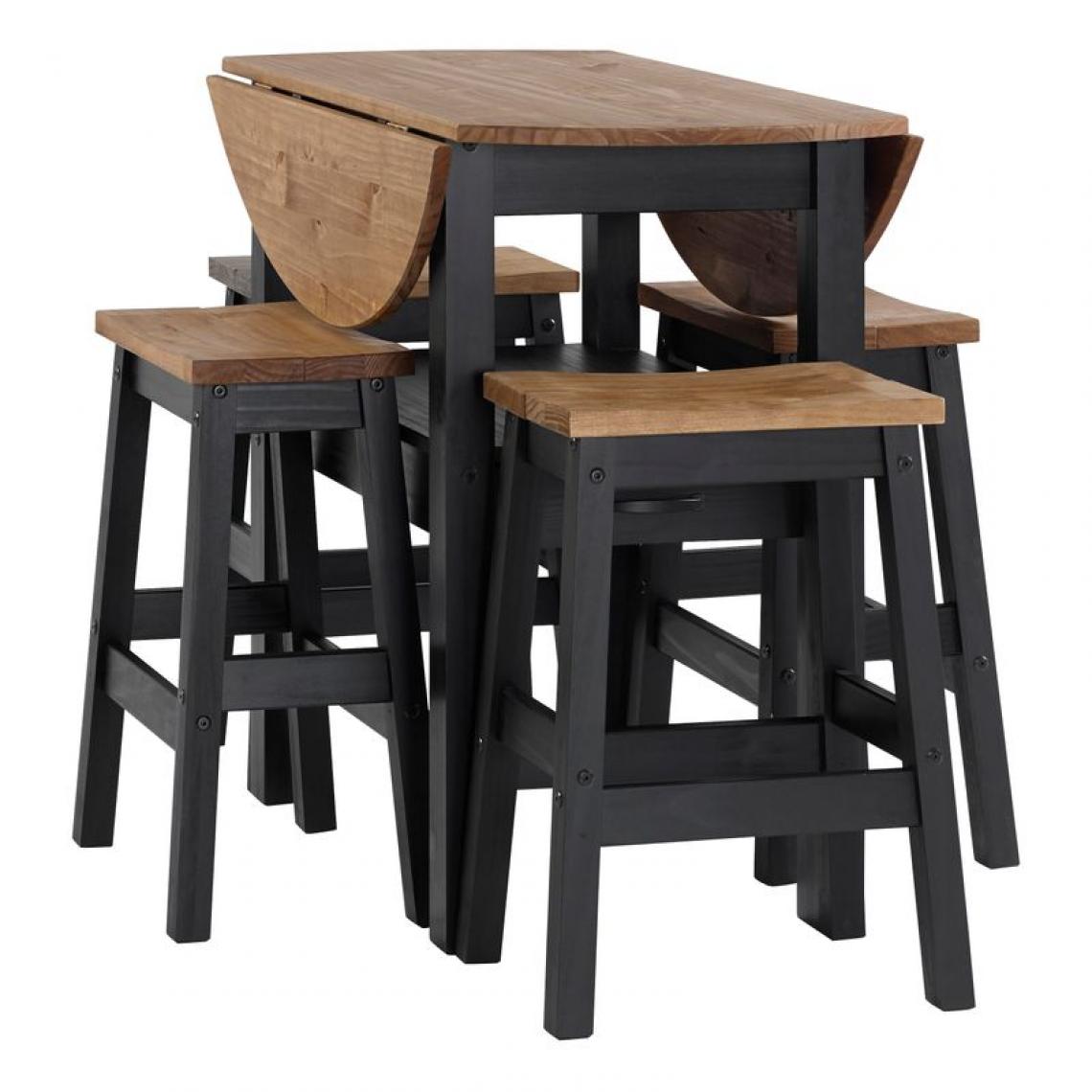 But - Table + 4 tabourets de bar JANE Noir/ bois foncé - Tables à manger