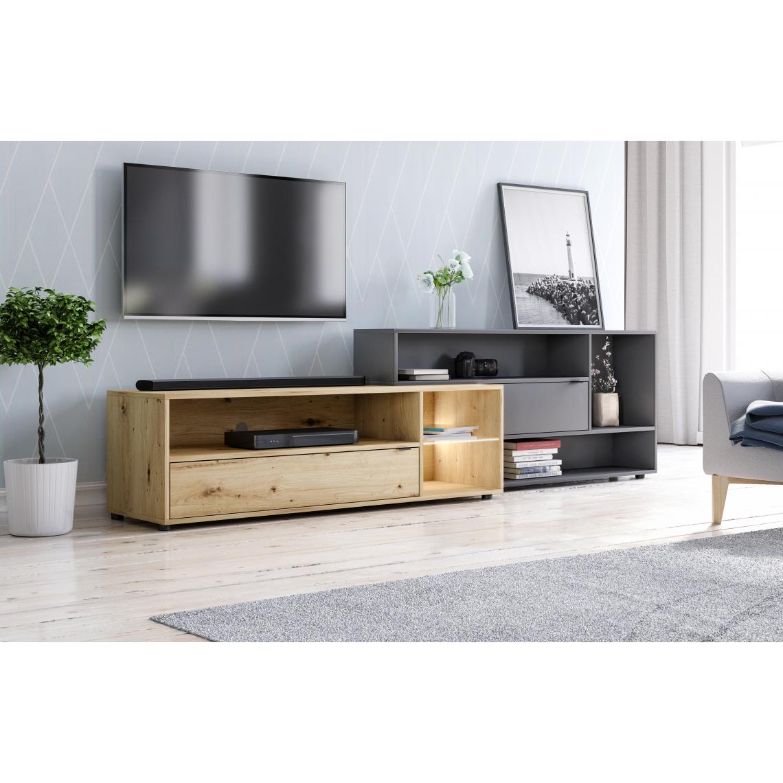 Vivaldi - VALDI Extension du meuble TV - LET"S ROCK - 242 cm - chêne artisan / gris anthracite - Meubles TV, Hi-Fi