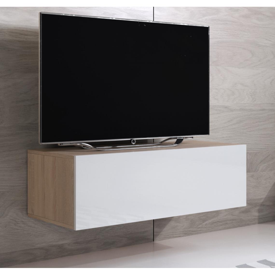 Design Ameublement - Meuble TV modèle Luke H1 (100x30cm) couleur sonoma et blanc - Meubles TV, Hi-Fi