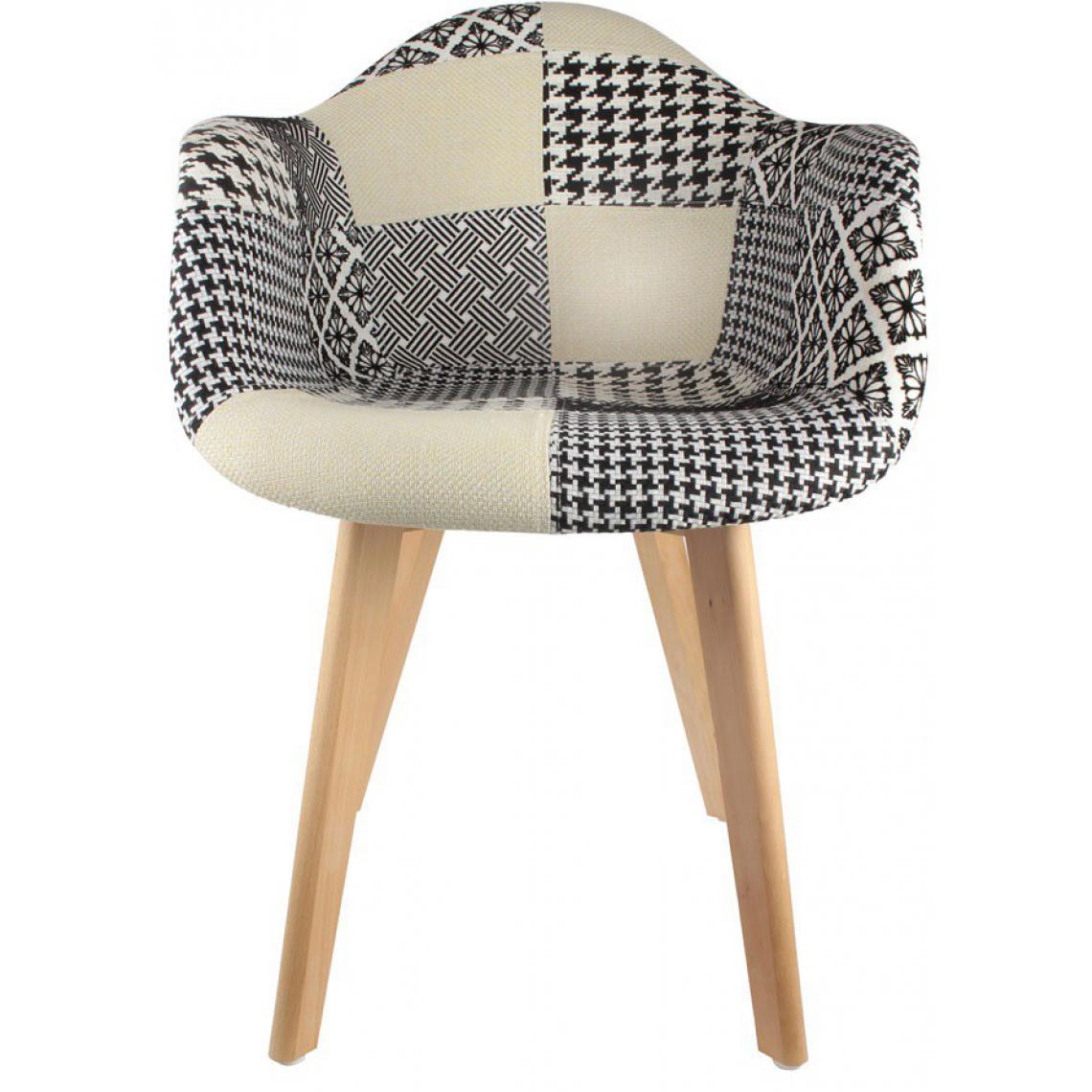 3S. x Home - Chaise scandinave avec accoudoir patchwork bicolore FJORD - Chaises