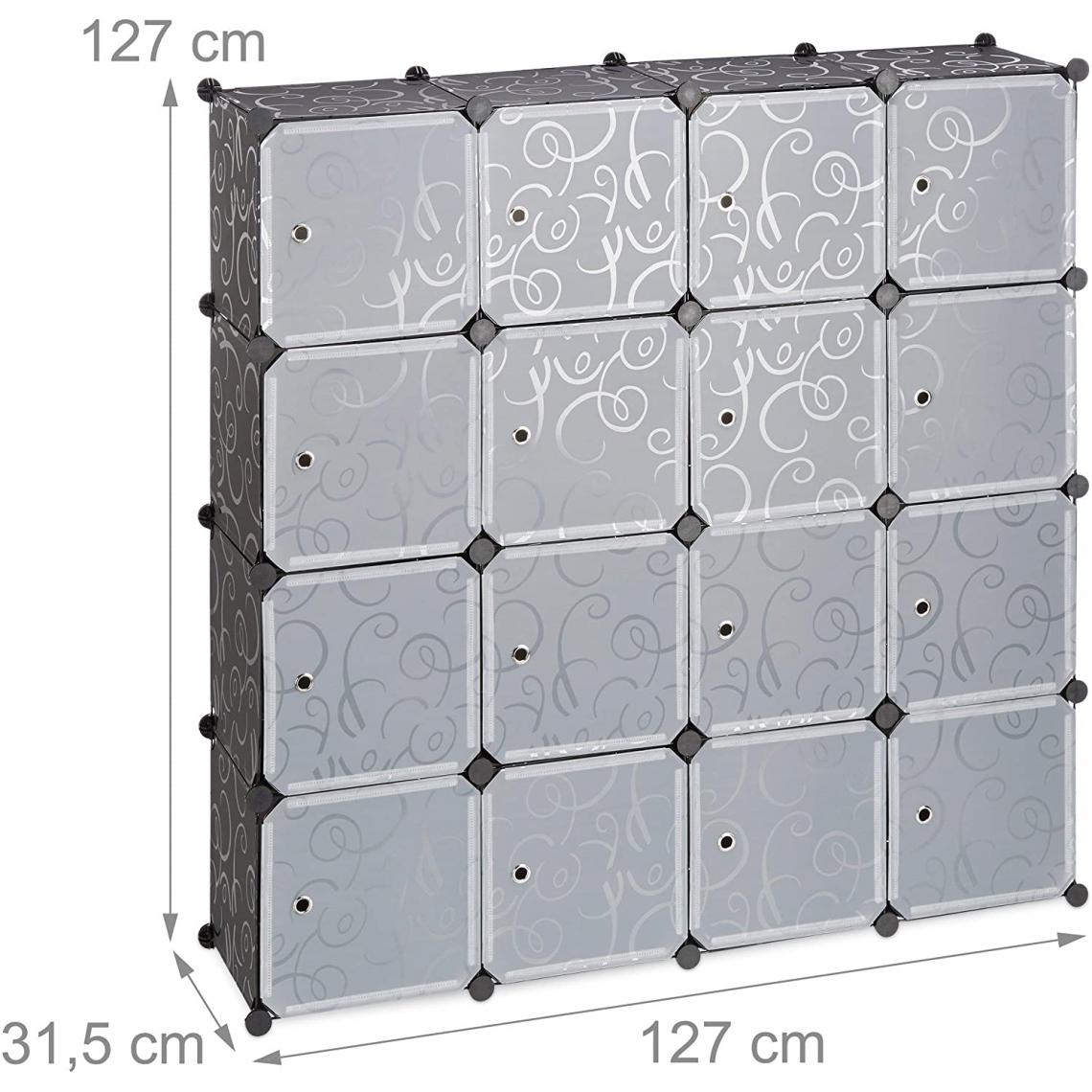 Helloshop26 - Étagère rangement 16 casiers portes modulable assemblage plug in bibliothèque plastique 127 cm noir 13_0001185_2 - Etagères
