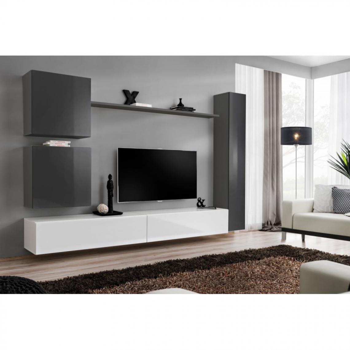 Ac-Deco - Meuble TV Mural Design Switch VIII 280cm Gris & Blanc - Meubles TV, Hi-Fi