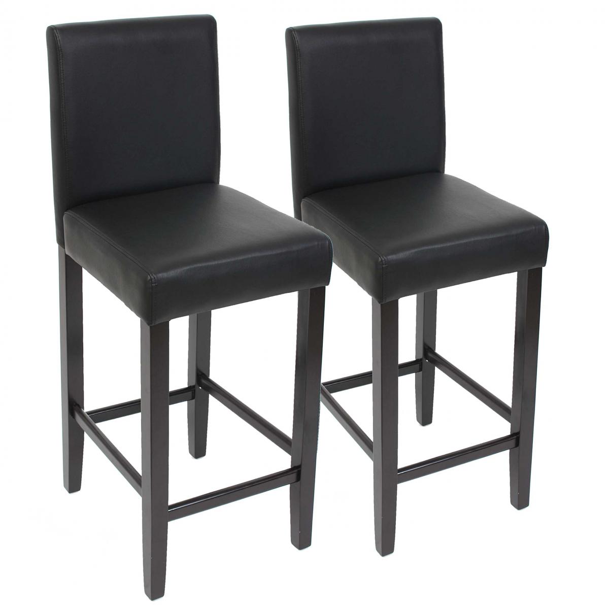 Mendler - 2x tabouret de bar chaise de bar M37 cuir synthétique ~ noir, pieds foncés - Tabourets